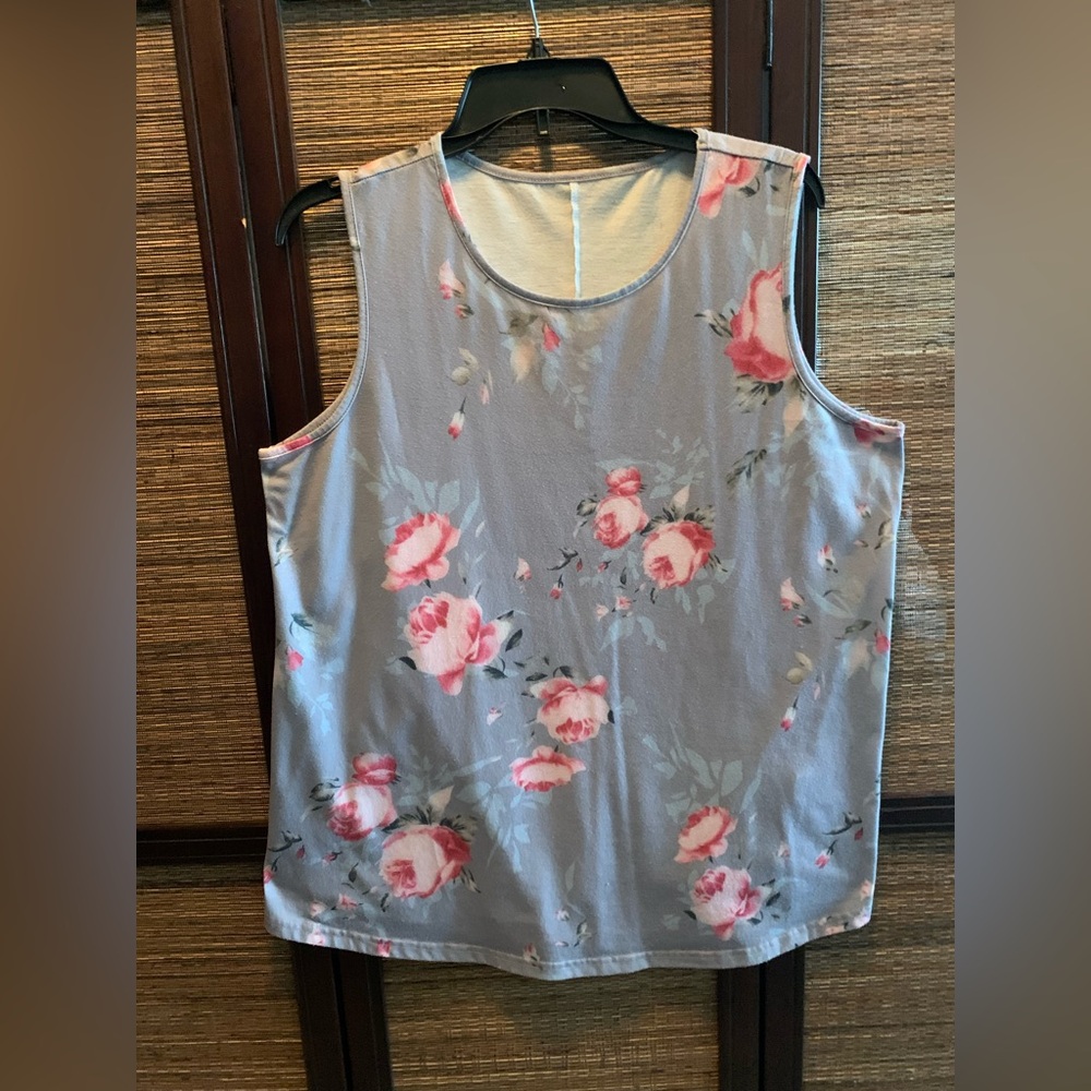 Floral Sleeveless Top - Pink and Gray
